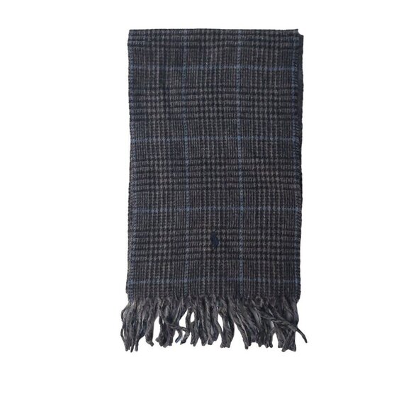 Polo Ralph Lauren Other - POLO Ralph Lauren Light Blue Black Gray Plaid Reversible Scarf Embroidered Logo